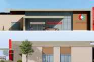 Elevations of proposed Milwaukee ER & Hospital (north facade, south facade). Submitted to BOZA, drawings by Zimmerman Architectural Studios.