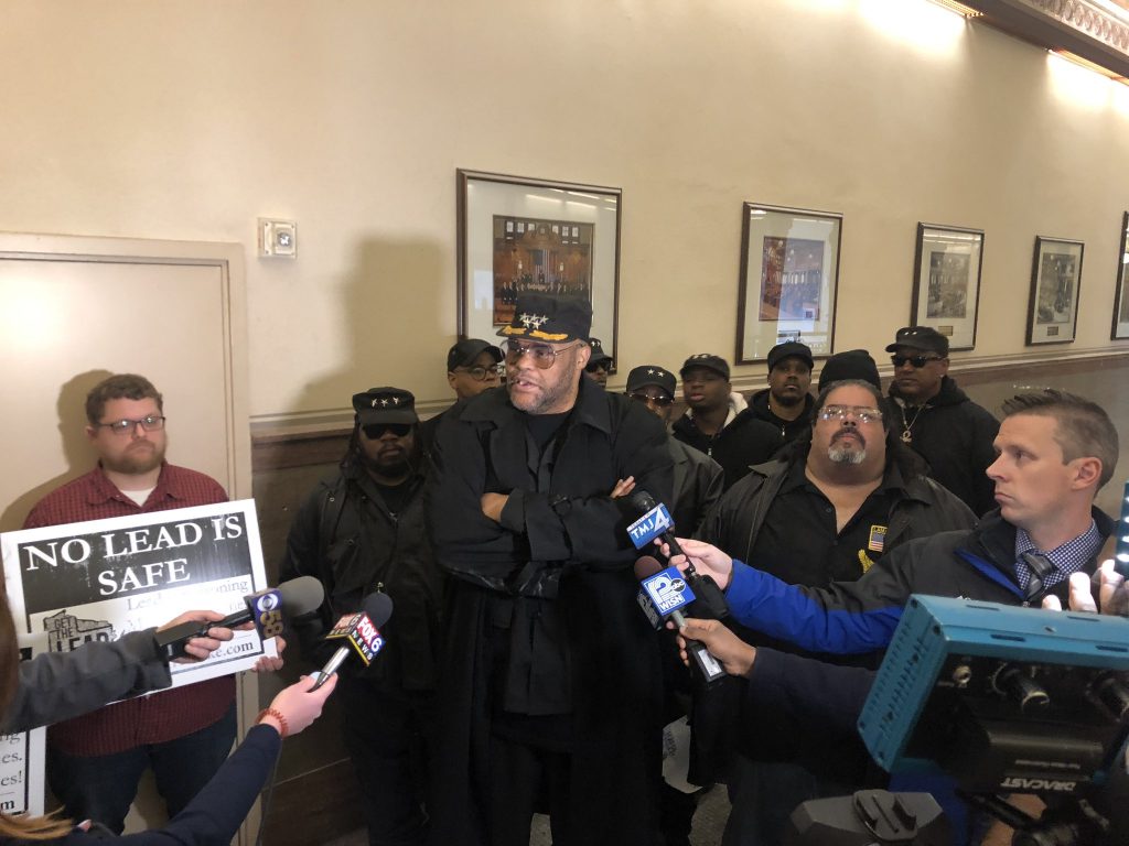 King Rick addresses the press outside the Common Council chamber in 2019. Photo by Jeramey Jannene.