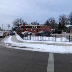 Wendy's with a long drive-through line. Photo by Jeramey Jannene.