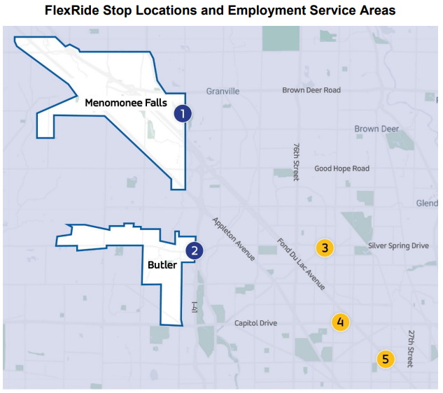 FlexRide Milwaukee system map. Image from FlexRide.