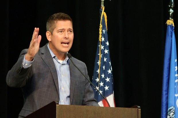 U.S. House Rep. Sean Duffy, R-Weston, faced off against Democratic challenger and Polk County attorney Margaret Engebretson, in a debate for the 7th Congressional District on Thursday, Nov. 1, 2018, at Lakeland Union High School in Minocqua. Danielle Kaeding/WPR