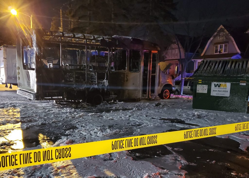 Fire-damaged Street Angels bus. Image from the organization.