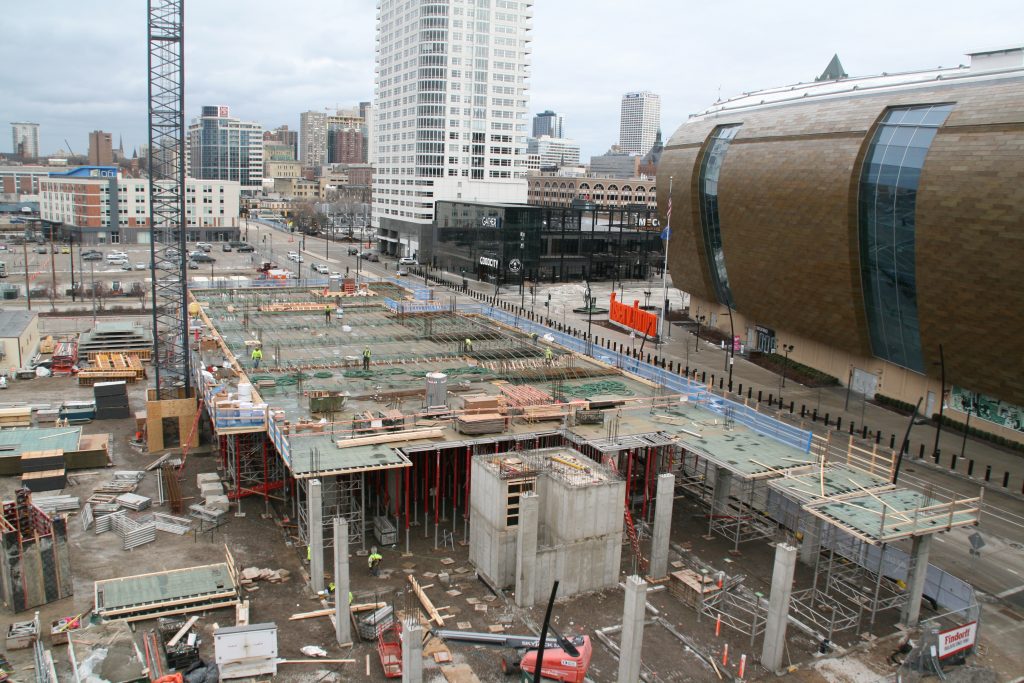 The Trade under construction near Fiserv Forum. Photo by Jeramey Jannene.