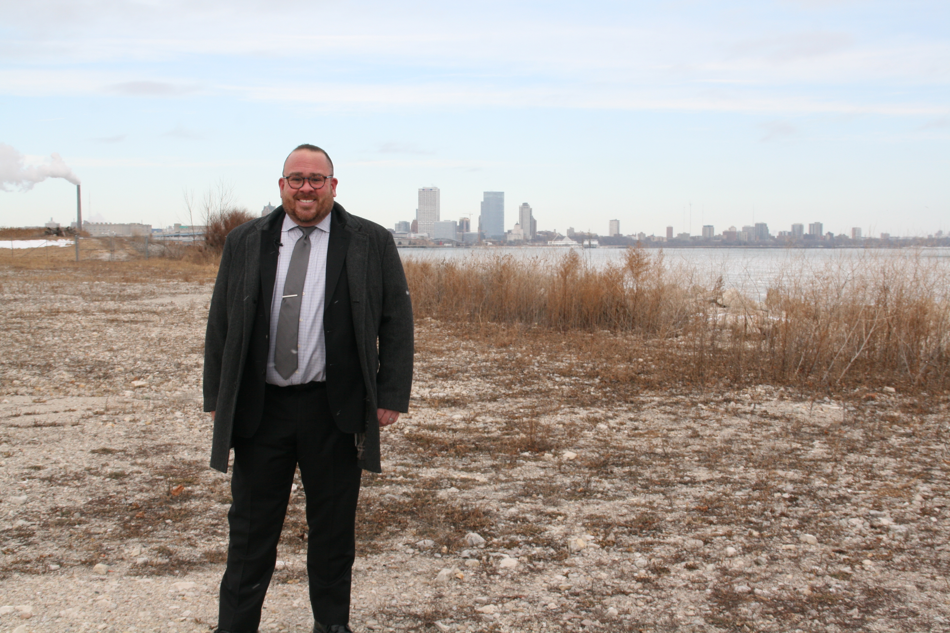 Port Milwaukee director Adam Tindall-Schlicht stands at the site of the new South Shore Cruise Dock. Photo by Jeramey Jannene.
