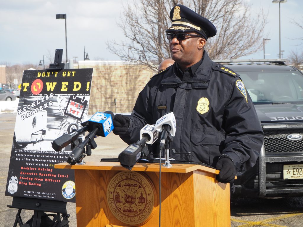 Police Chief Jeffrey Norman discusses the Traffic Safety Unit in a press conference. Photo by Jeramey Jannene.