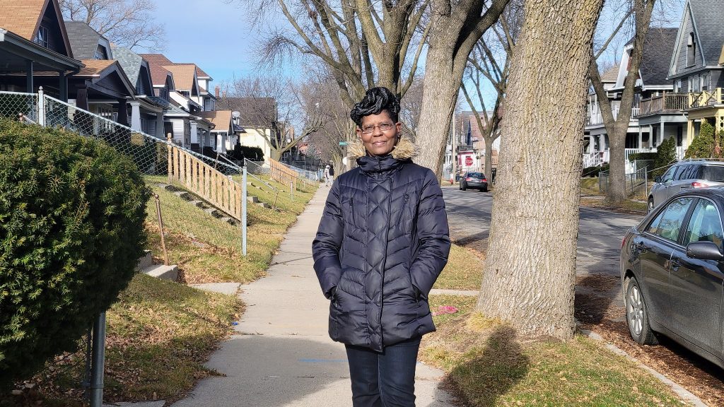 Barbara Smith lives on the pilot block and has been helping with resident engagement. “It took a while to get this off the ground,” she says. “It’s exciting to be able to walk outside and see some of the repairs that have been done.” Photo by PrincessSafiya Byers/NNS.