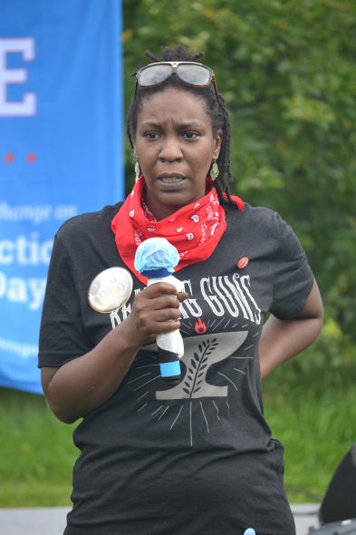 Camille Mays speaks at the Red Letter Christians Revival in the Garden in Milwaukee on Saturday, Aug. 15, 2020. Photo by Erik Gunn/Wisconsin Examiner.