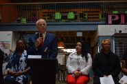 Former Mayor Tom Barrett addresses doulas of color and the public in April 2019, when the legislation to fund doula positions to serve 100 mothers in the 53206 ZIP code originally passed. File photo by Ana Martinez-Ortiz/NNS.