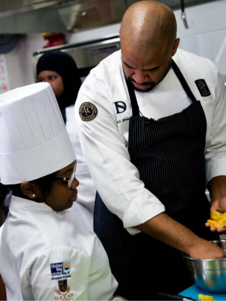Chef Daryl Shular, who is a certified master chef, teaches students valuable kitchen skills from plating to knives. Photo provided by Mueller Communications.