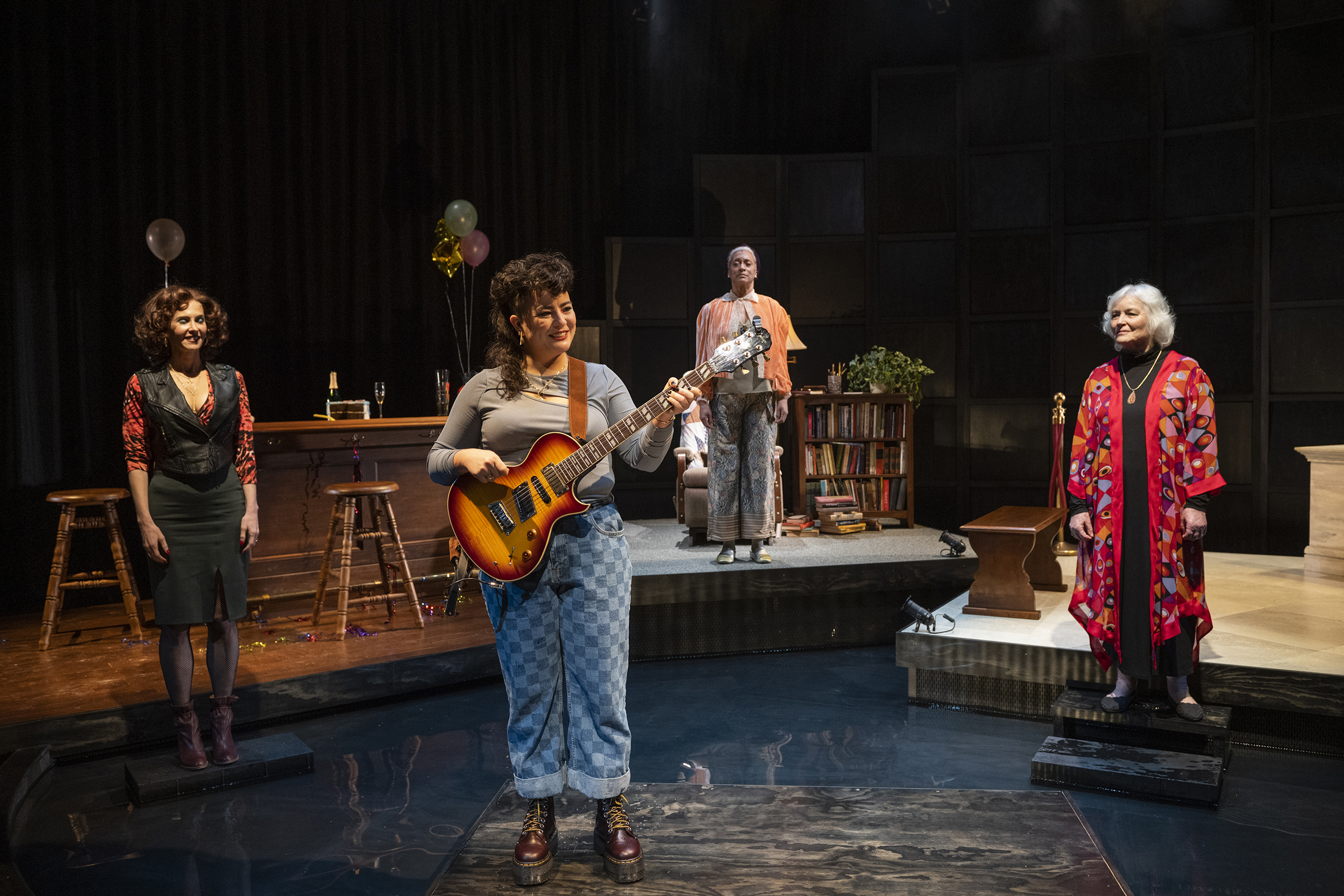 Milwaukee Repertory Theater presents New Age in the Stiemke Studio March 22 – May 1, 2022. Pictured L-R: Courtney Rackley, Blair Medina Baldwin, Delissa Reynolds and Lisa Harrow. Photo by Michael Brosilow.