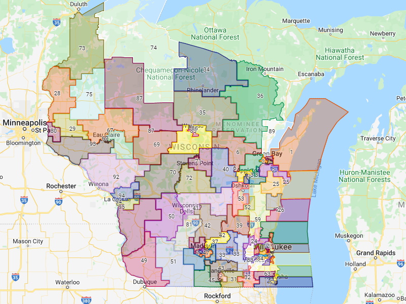 Gov. Evers' "least changes" Assembly map.