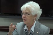 Margaret Farrow, then a member of the University of Wisconsin Board of Regents, speaking from a UW-Platteville video in 2013. Image courtesy of the University of Wisconsin-Platteville/WPR.
