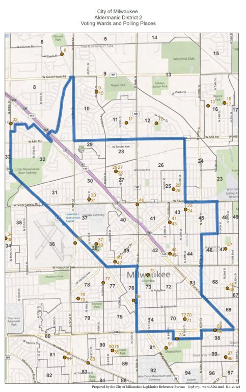 Milwaukee Common Council 2012 Second District Map. Image from City Clerk's Office.