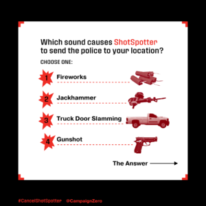 A graphic of the different kinds of sounds that can cause a ShotSpotter alert. (Photo courtesy of CancelShotSpotter and Campaign Zero.)