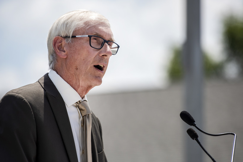 Gov. Tony Evers speaks during a press conference Tuesday, July 6, 2021, in Waukesha, Wis. Angela Major/WPR