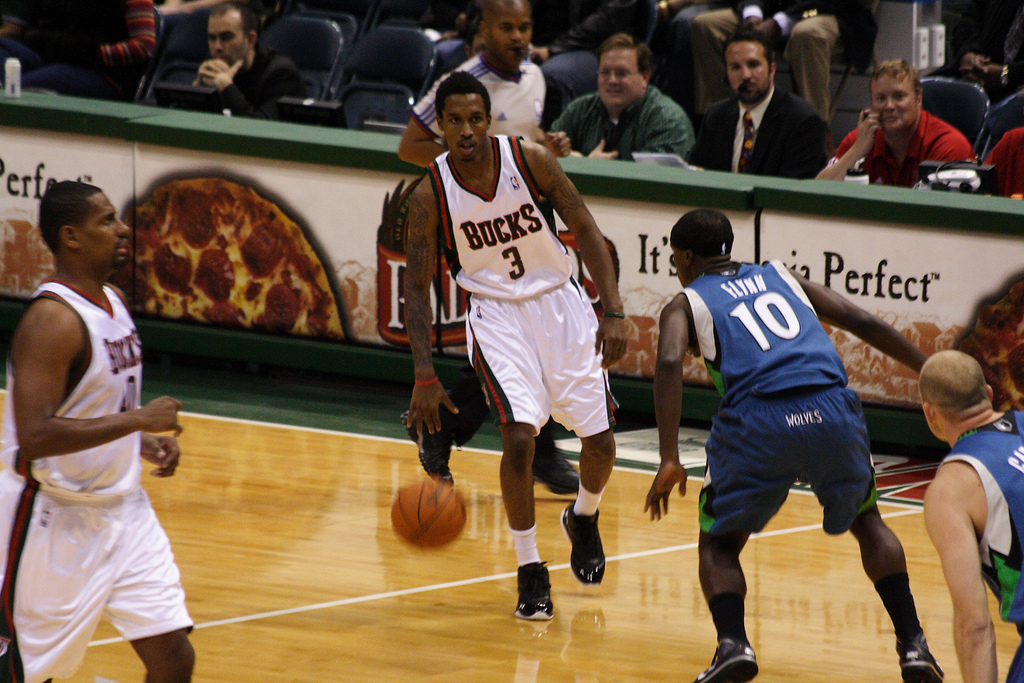 Brandon Jennings. Photo by Steve Paluch, CC BY 2.0 <https://creativecommons.org/licenses/by/2.0>, via Wikimedia Commons