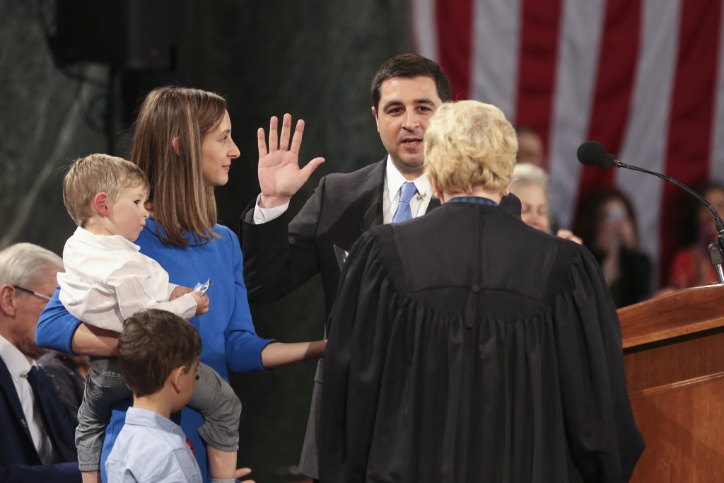 Democratic Wisconsin Attorney General Josh Kaul says he will not enforce a “draconian” 1849 law that virtually bans abortion should that become the law of the land if Roe v. Wade is overturned. He is seen here being sworn into office at the state Capitol in Madison, Wis. in 2019. (Emily Hamer / Wisconsin Watch)