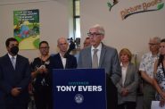 Gov. Tony Evers announces a new lawsuit filed against chemical companies in Wisconsin and across the country for their use of PFAS during a press conference at the F.J. Robers Library on French Island on Wednesday, July 20, 2022. Hope Kirwan/WPR