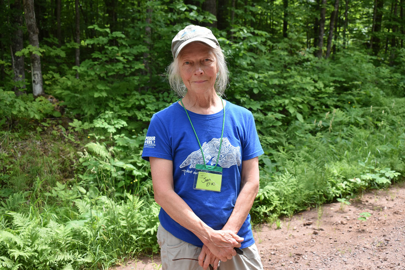 Joan Elias took part in a tour of Enbridge's proposed Line 5 reroute on Friday, June 24, 2022. She owns 190 acres near the project to install a new pipeline around the Bad River reservation. Danielle Kaeding/WPR