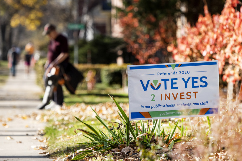 A yard sign in front of a home in Madison encourages residents to vote for a referendum Thursday, Nov. 5, 2020. Angela Major/WPR