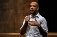 Lt. Gov. Mandela Barnes speaks to children attending Camp Rise on Thursday, July 14, 2022, at North Division High School in Milwaukee, Wis. Angela Major/WPR