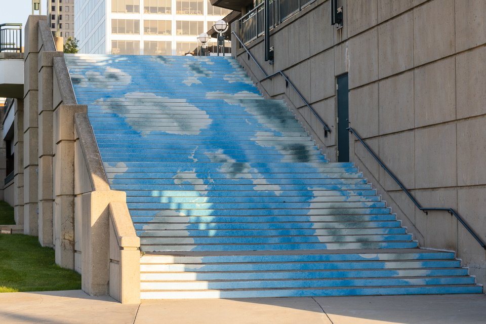 Geoffrey Hendricks. "Sky/Stairs #2 (Milwaukee)". 2022. Photo by Brian Pfister for Sculpture Milwaukee