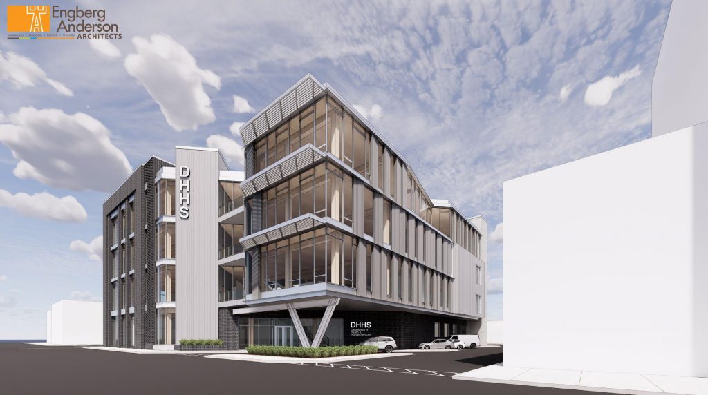 Conceptual rendering of new Department of Health and Human Services building. Rendering by Engberg Anderson Architects.