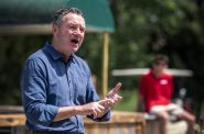 Republican candidate for governor Tim Michels speaks to Wisconsinites during a campaign stop Tuesday, July 12, 2022, in Oconto, Wis. Angela Major/WPR