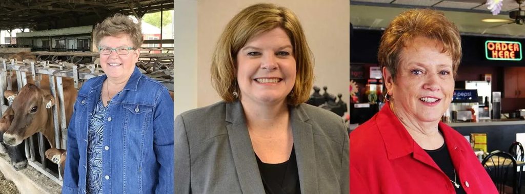Wisconsin Technical College System board members, from left, Becky Levzow, Kelly Tourdot and Mary Williams, a former Republican state legislator. Their terms ended in May of 2021, but the three refuse to resign.