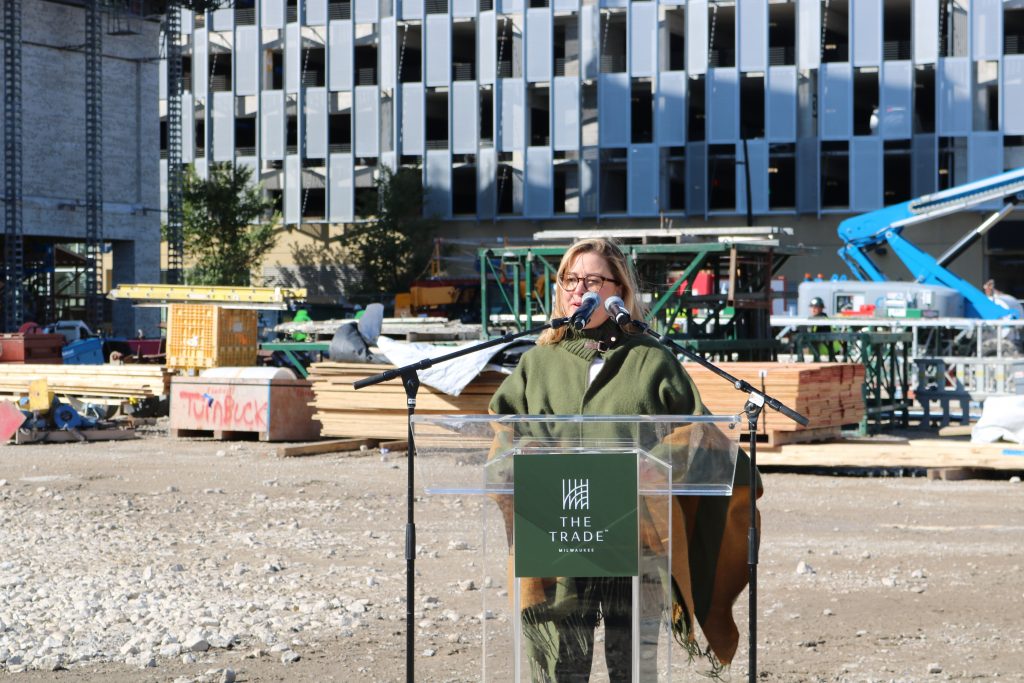 Caitlin Suemnicht announces restaurant concept at the site of The Trade hotel. Photo taken Sept. 26, 2022 by Sophie Bolich.
