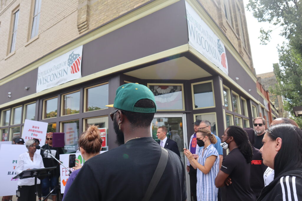 A protest held outside of the Milwaukee GOP field office. Photo by Isiah Holmes/Wisconsin Examiner.