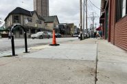 Blood droplets can be seen on Brady Street following a shooting that left four injured on Wednesday, Sept. 14, 2022. Evan Casey / WPR