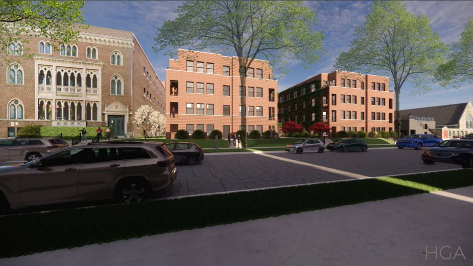 Proposed apartment building for N. Hackett Ave. Rendering by HGA.