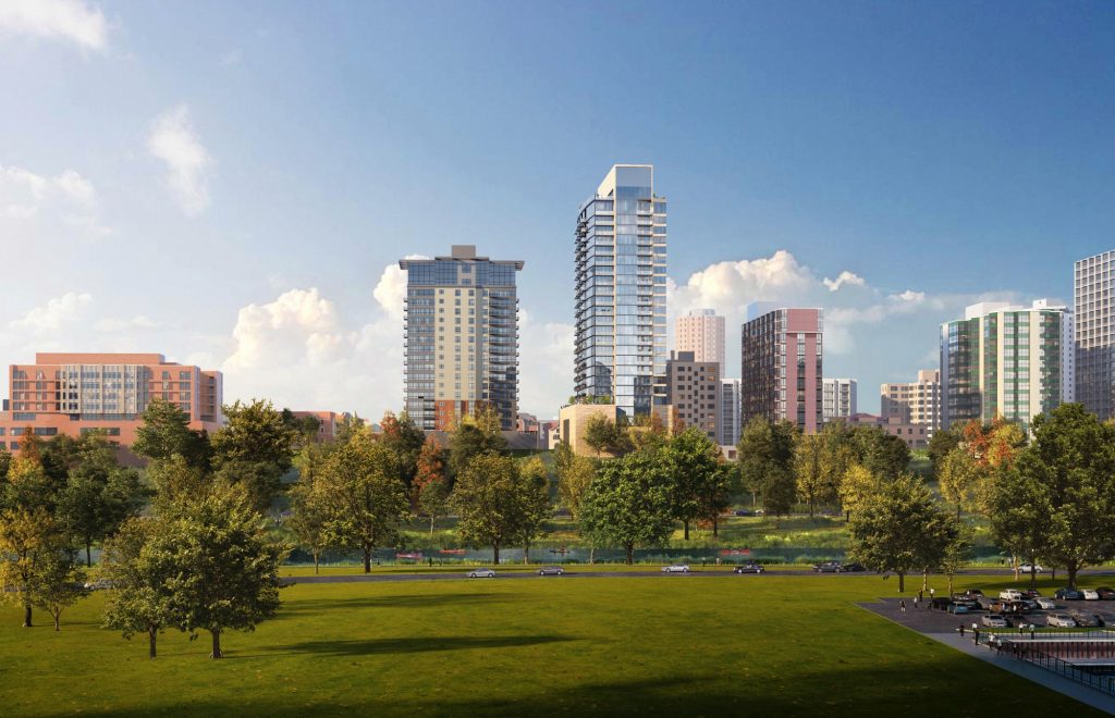 Proposed 1550 apartment tower. Rendering by Solomon Cordwell Buenz.
