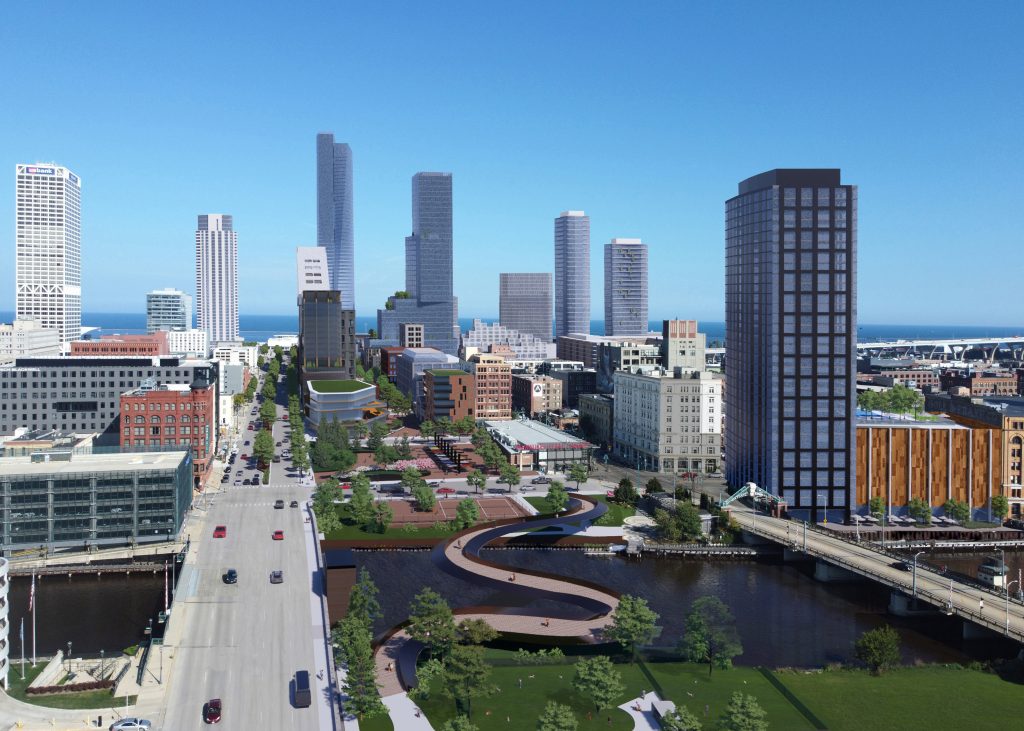 Interstate 794 replaced by a boulevard. Rendering by Taylor Korslin/Rethink 794