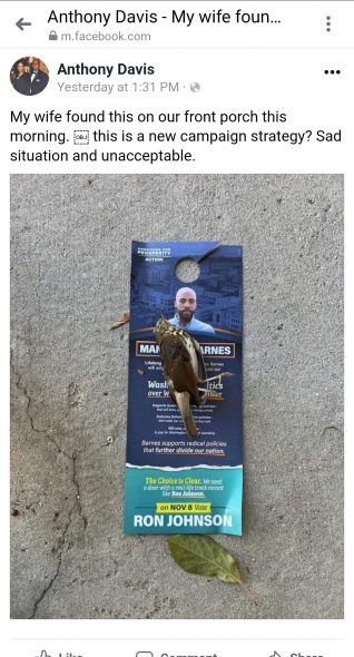 A image of the dead bird and campaign material left outside of NAACP president Anthony Davis’ home. Screenshot.