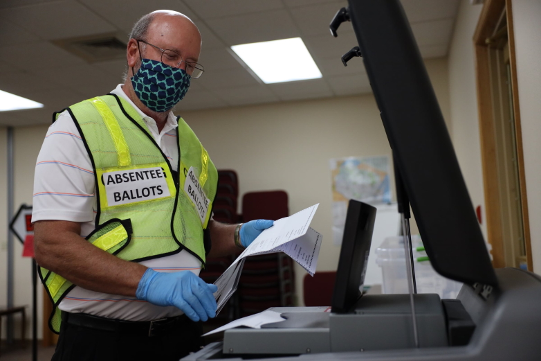 In this video, Melissa Kono, the clerk for Burnside, Wis., in Trempealeau County, is seen testing ballots and a ballot tabulator on Oct. 20, 2022 in advance of the Nov. 8, 2022 election. (Matt Mencarini / Wisconsin Watch)