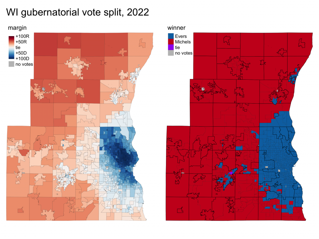 unofficial gubernatorial results shown in reporting units. Map by John D. Johnson (@jdjmke).