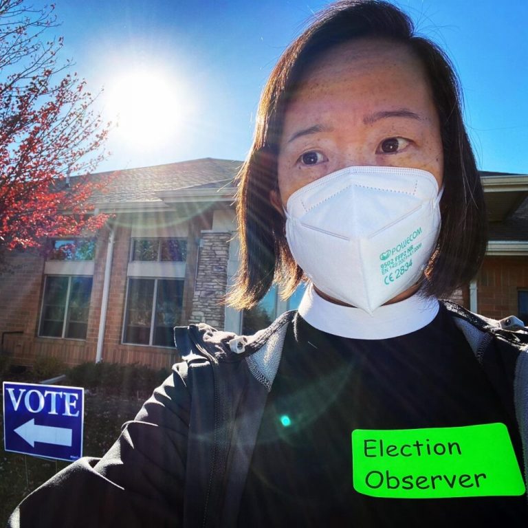 The Rev. Erica Liu served as a poll chaplain in Madison during the Nov. 3, 2020, presidential election. Photo courtesy of Wisconsin Interfaith Voter Election Campaign.