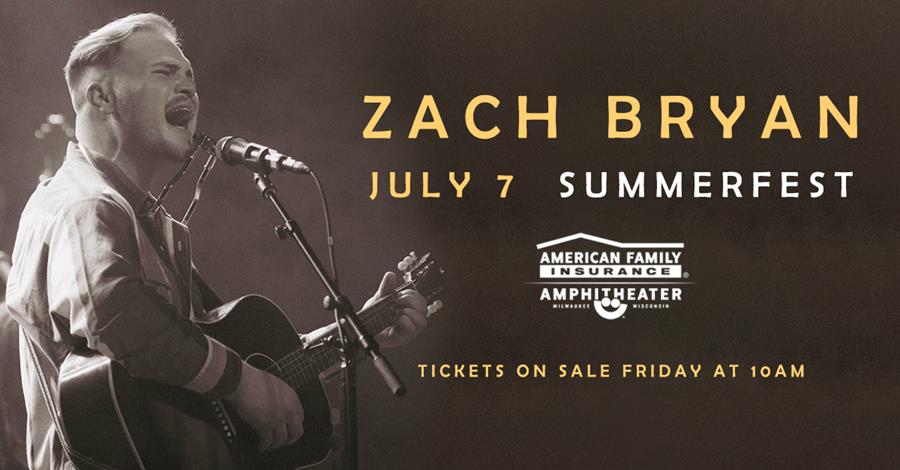 Zach Bryan Headlining Summerfest on July 7 at American Family Insurance Amphitheater