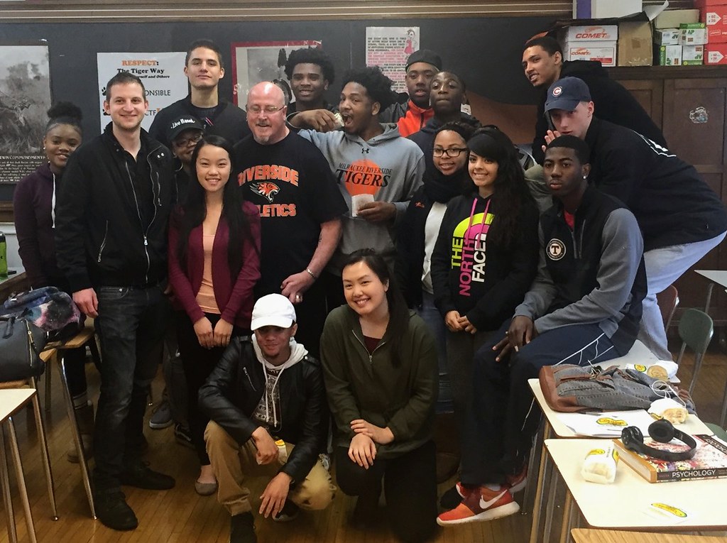 Students are family to Thomas Wild (center, with a beard and wearing a Riverside T-shirt). Wild, 61, advised many of the clubs at Riverside University High School before he retired. (Photo provided by Thomas Wild)