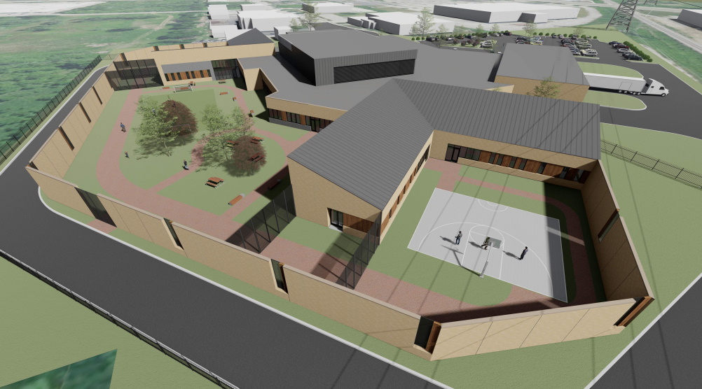 Proposed youth corrections facility at 7930 W. Clinton Ave. Rendering by BWBR Architects.