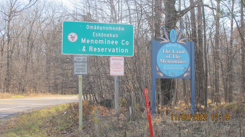 The state Department of Transportation installed a dual-language highway sign that marks the Menominee Indian Tribe of Wisconsin's reservation boundaries. Photo Courtesy of Menominee Indian Tribe of Wisconsin. 