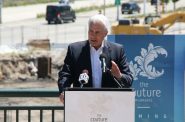 Alderman Robert Bauman speaks at the June 2021 groundbreaking for The Couture. Photo by Jeramey Jannene.