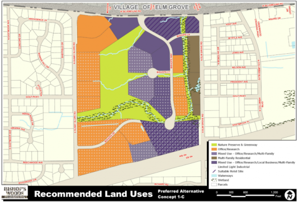 Recommended land uses for Bishop Woods area. Map from the city of Brookfield.