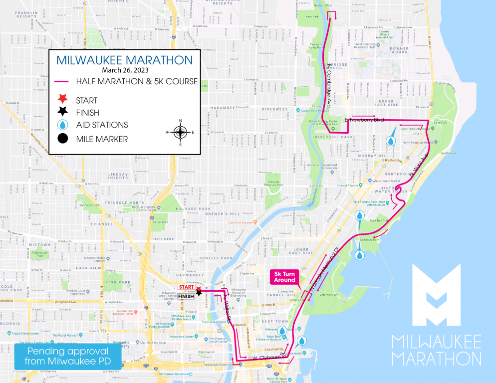 2023 Milwaukee Marathon course. Image submitted to the City of Milwaukee.