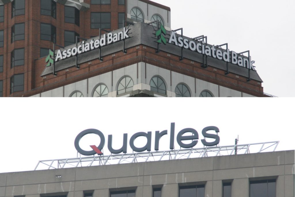 Associated Bank and Quarles signs. Photos by Jeramey Jannene.