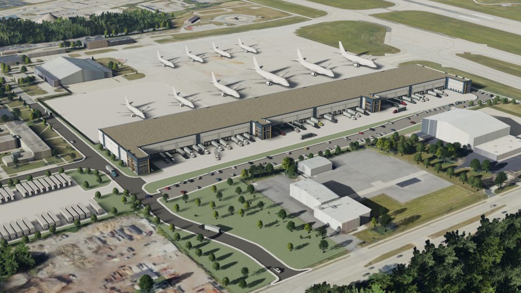 Crow Holdings' South Cargo Logistics Hub proposal for Milwaukee Mitchell International Airport. Rendering from CBRE.