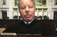 Justice Daniel Kelly (photo from Wisconsin Eye video of oral arguments in Wisconsin Legislature v. Andrea Palm)