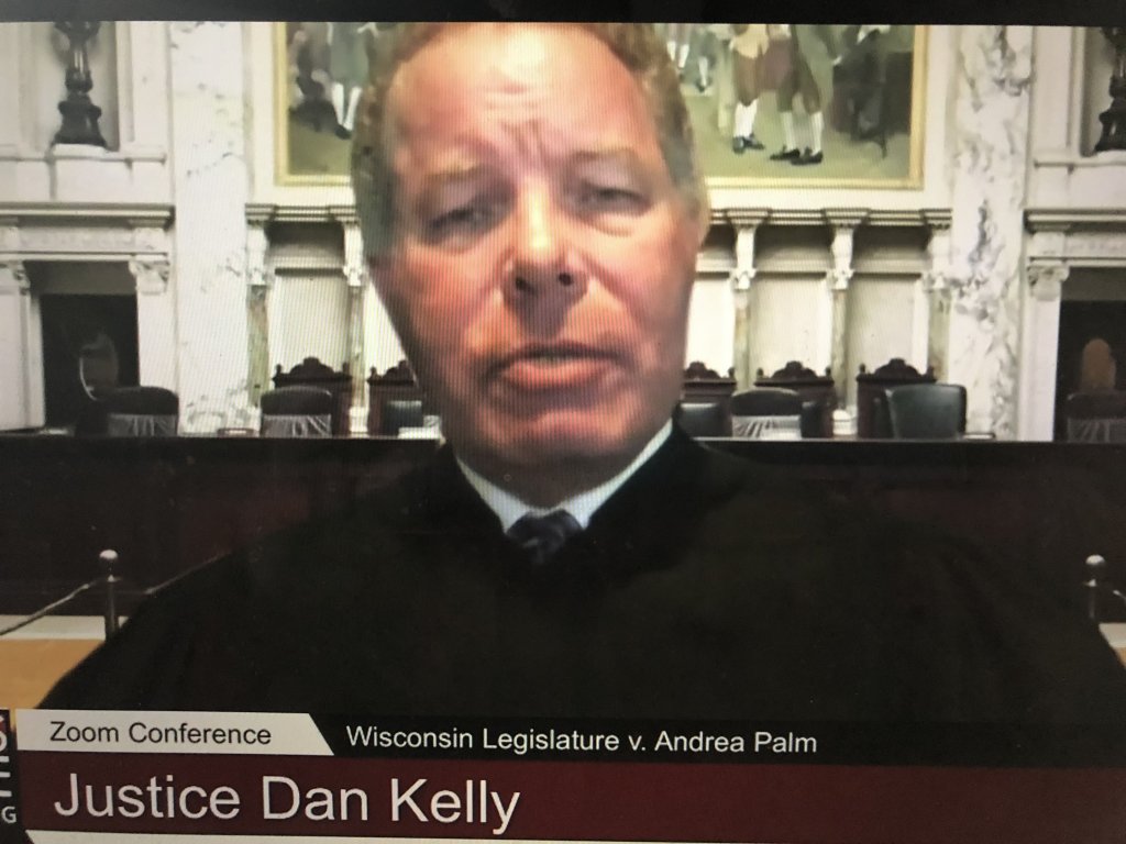  Justice Daniel Kelly (photo from Wisconsin Eye video of oral arguments in Wisconsin Legislature v. Andrea Palm)